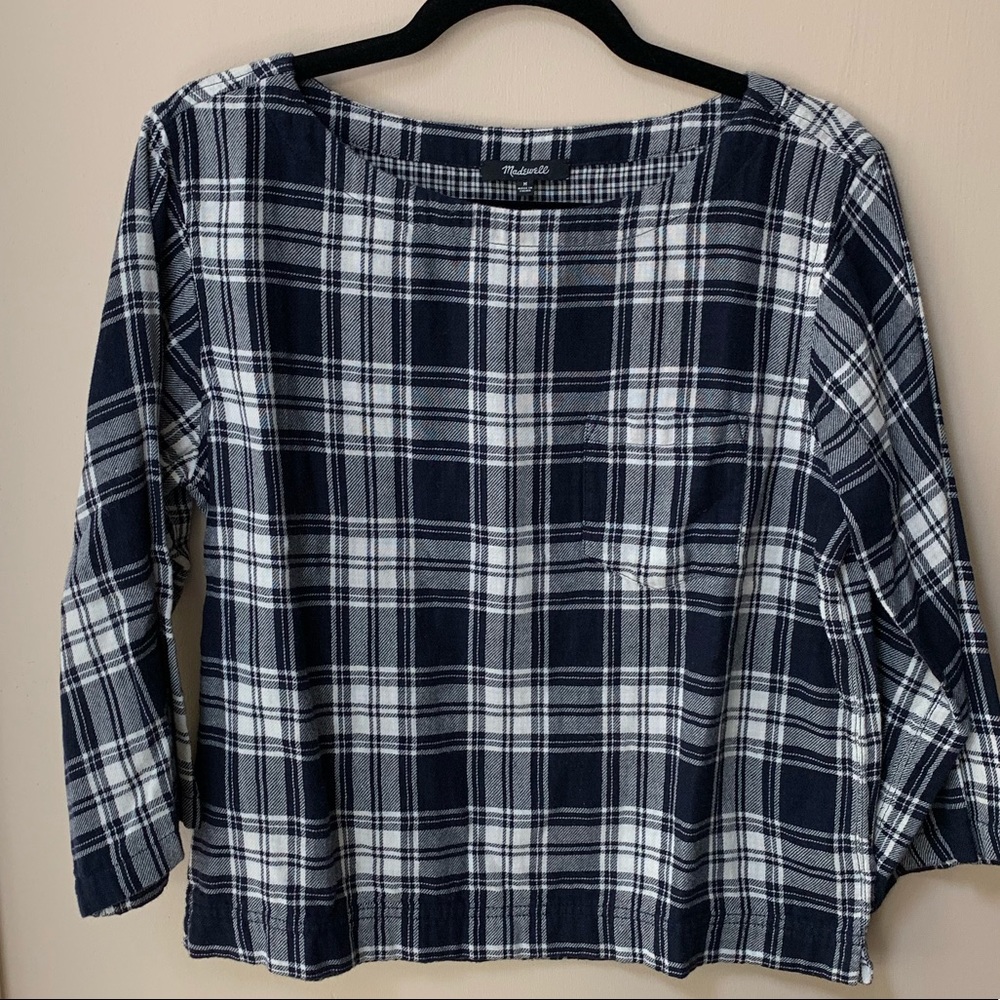 Madewell 'Bedford' Plaid Boxy Tee Navy Flannel M